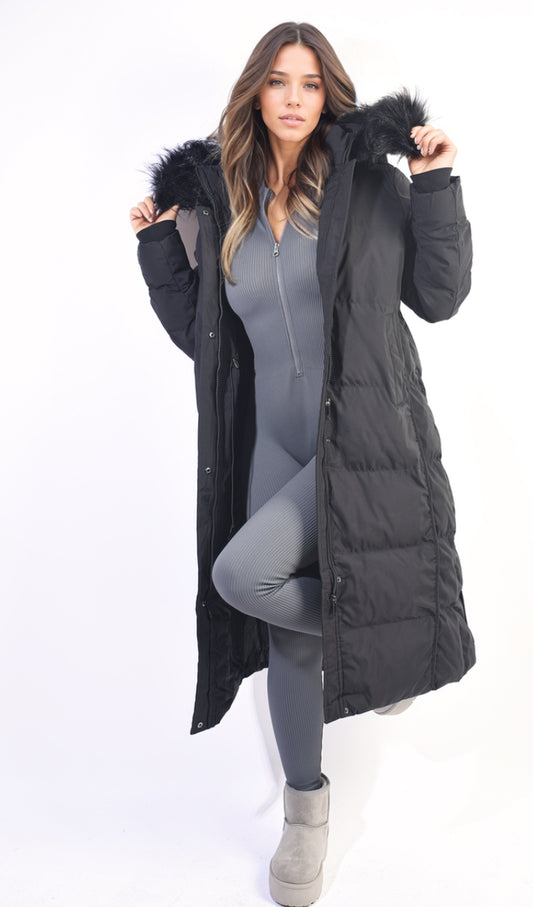 Longline Faux Fur Hooded Puffer Jacket