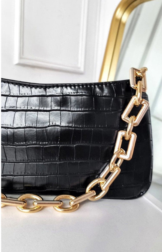 Faux Leather Chain Detailed Handbag